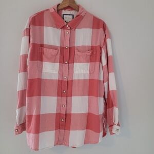 American Eagle Womens Shirt Medium Plaid Western Pearl Snaps Button-Down